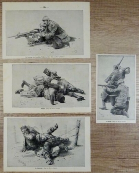 1917 - alter Druck - 4 Bilder von Kampfhandlungen im 1. Weltkrieg